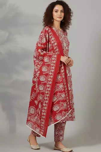 tailored women printed kurta with trousers with dupatta