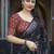 black ajrak printed block zari chanderi saree