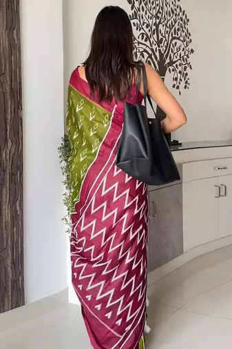 green abstract printed ikat saree