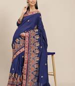blue floral embroidered saree