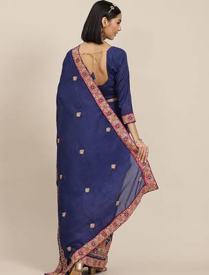 blue floral embroidered saree 2