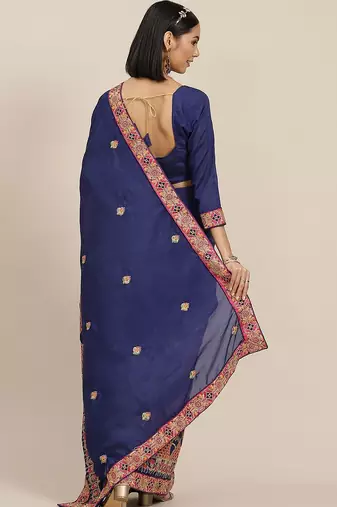 blue floral embroidered saree