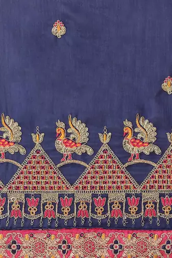 blue floral embroidered saree