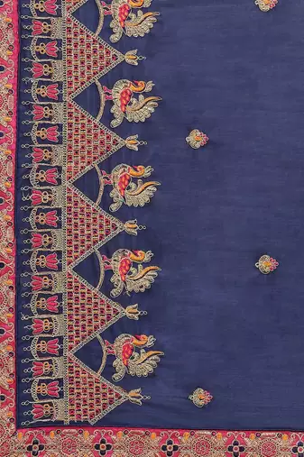 blue floral embroidered saree