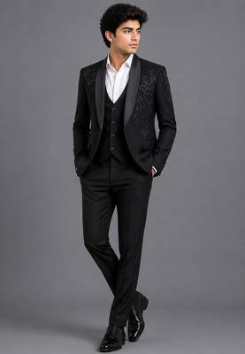 Black embroidered three-piece tuxedo set 1