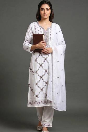 workwear women embroidered kurta with trousers with dupatta