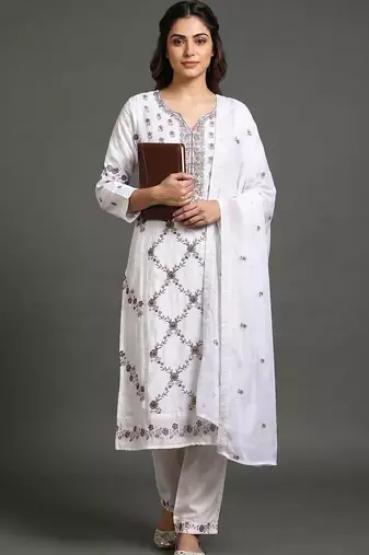 workwear women embroidered kurta with trousers with dupatta