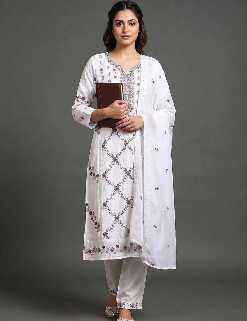 workwear women embroidered kurta with trousers with dupatta