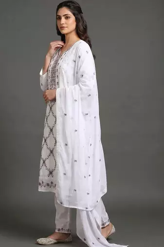 workwear women embroidered kurta with trousers with dupatta