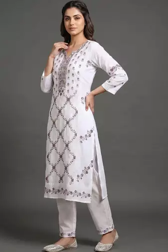 workwear women embroidered kurta with trousers with dupatta