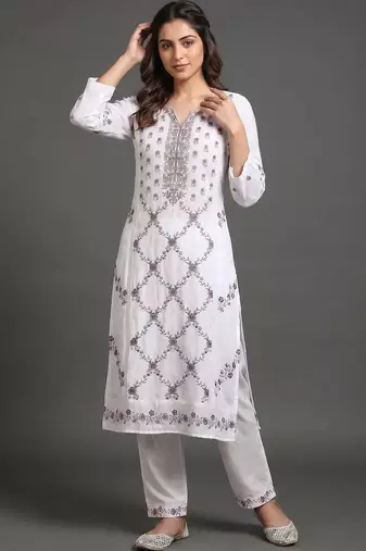 workwear women embroidered kurta with trousers with dupatta