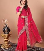 pink bandhani embroidered bandhani saree