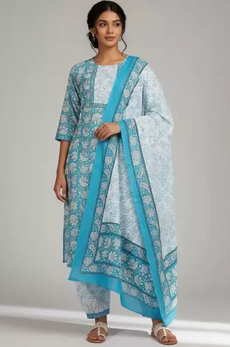smart women printed kurta with patiala with dupatta
