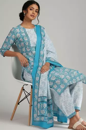smart women printed kurta with patiala with dupatta