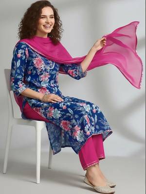 smart women printed kurta with trousers with dupatta 6
