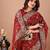 red women embroidered bandhani saree