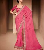 pink embroidered bandhani saree