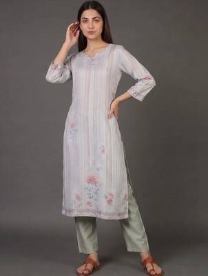 structured women printed kurta with trousers 1