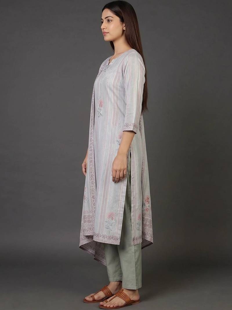 structured women printed kurta with trousers