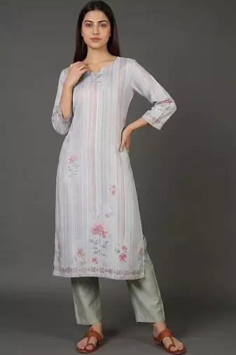 structured women printed kurta with trousers