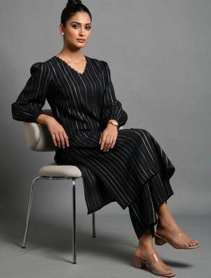 structured women striped kurta with trousers 1