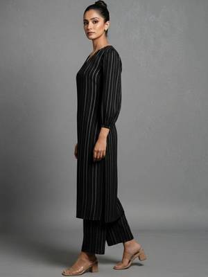 structured women striped kurta with trousers 2