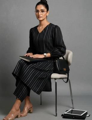 structured women striped kurta with trousers 7
