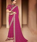 pink embroidered bandhani saree