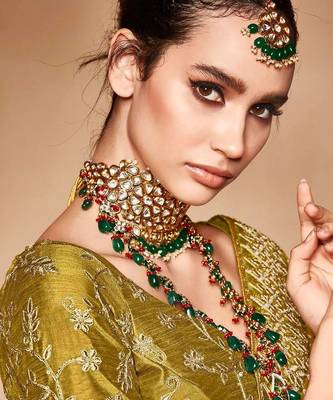 olive embroidered bandhani saree 3