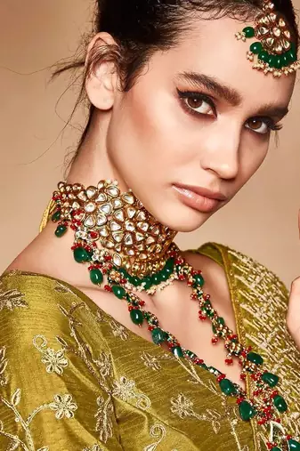 olive embroidered bandhani saree