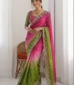 Multicolor embellished embroidered tissue heavy work saree