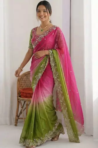 Multicolor embellished embroidered tissue heavy work saree
