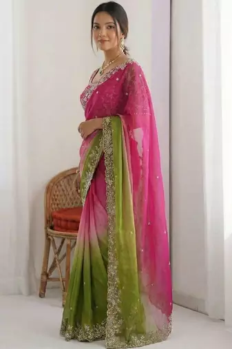 Multicolor embellished embroidered tissue heavy work saree
