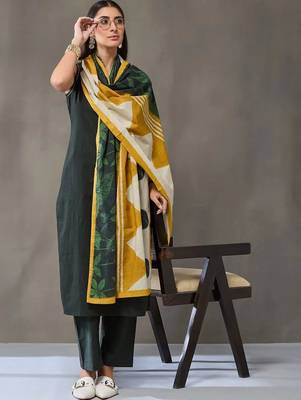 tailored women ethnic motifs regular cotton kurta with trousers & with dupatta 7