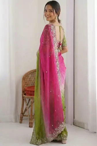 Multicolor embellished embroidered tissue heavy work saree