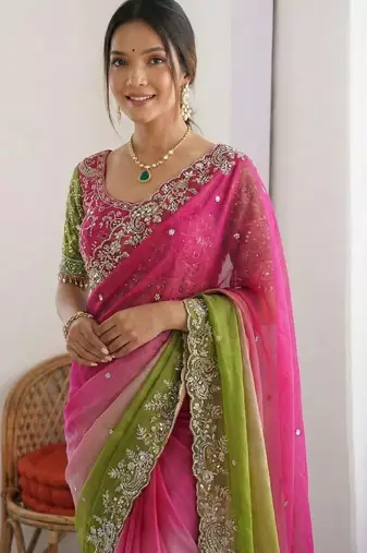 Multicolor embellished embroidered tissue heavy work saree