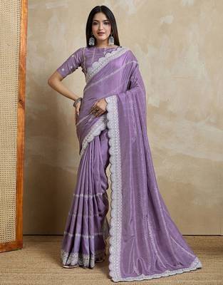 Purple embroidered silk blend designer saree 2