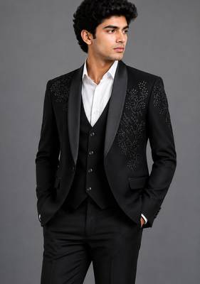 Black embroidered three-piece tuxedo set 2
