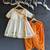 White orange printed cotton silk kurta dhoti set