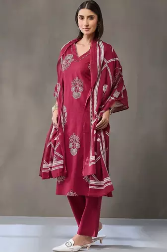 formal women ethnic motifs printed regular cotton kurta with trousers & with dupatta