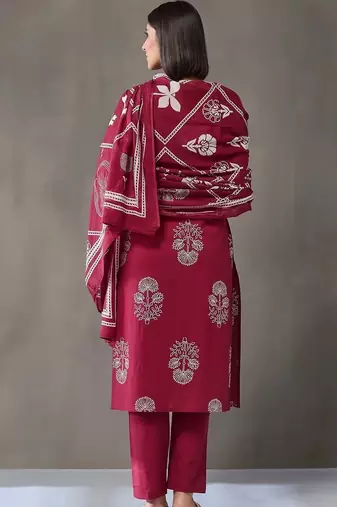 formal women ethnic motifs printed regular cotton kurta with trousers & with dupatta