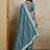 teal ethnic motifs embroidered silk blend saree