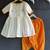 White orange printed cotton silk kurta dhoti set