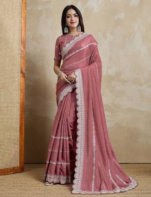 pink embroidered silk blend designer saree 1