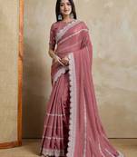pink embroidered silk blend designer saree