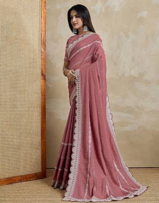 pink embroidered silk blend designer saree 2