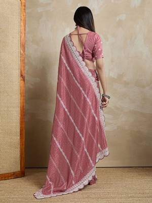 pink embroidered silk blend designer saree 3