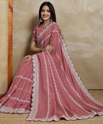 pink embroidered silk blend designer saree 4