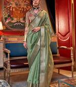 green striped woven design zari uppada celebrity saree