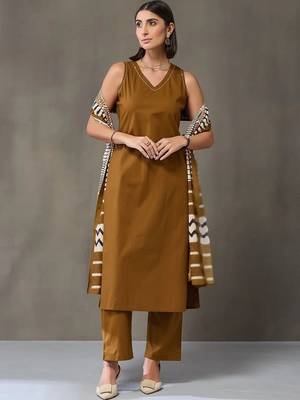 tailored women regular cotton kurta with trousers & with dupatta 1